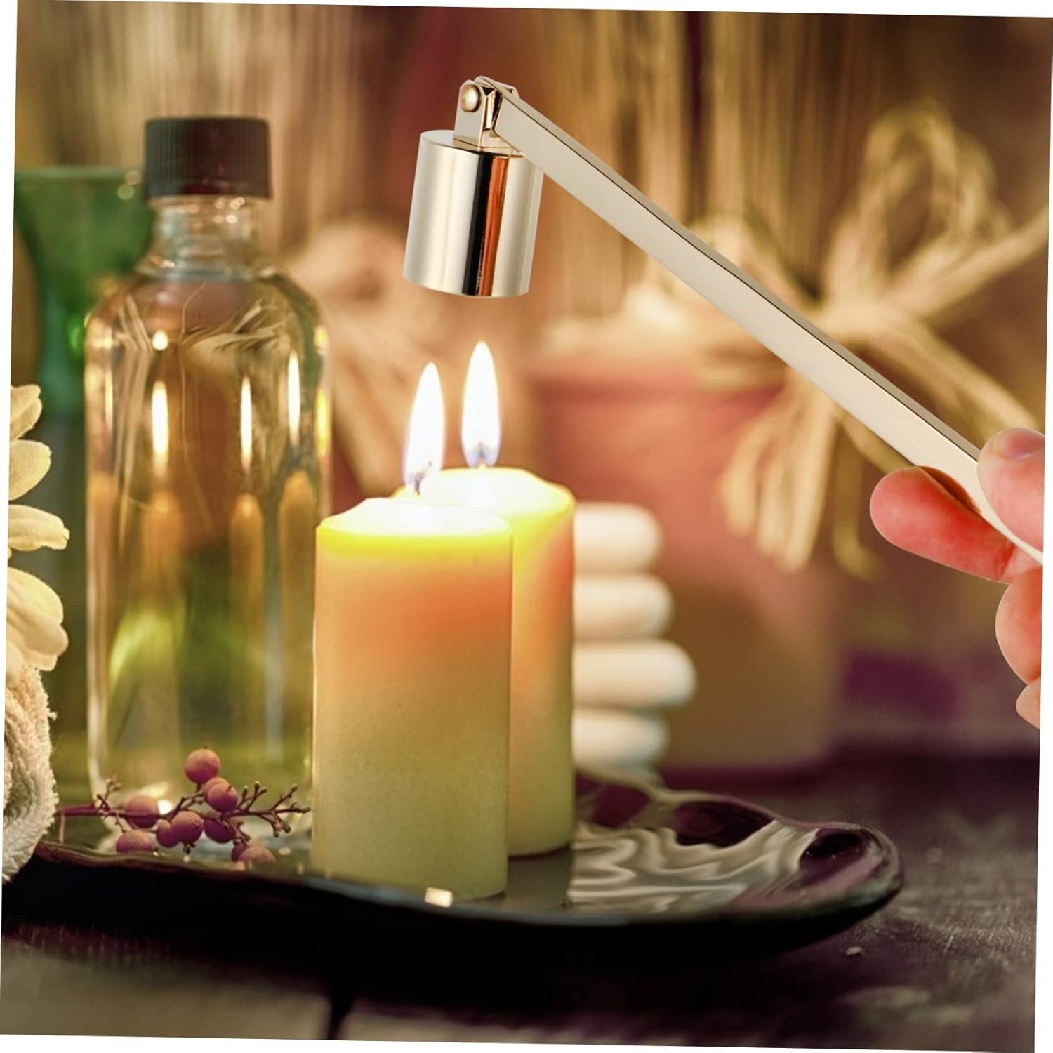 STOBAZA 1pc Stainless Steel Candle Snuffer with Long Handle and Ergonomic Design