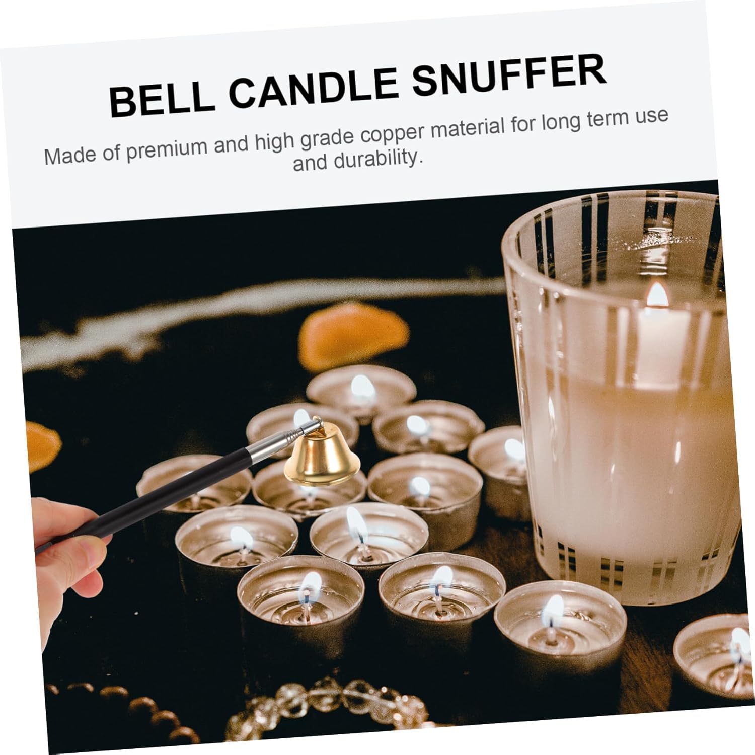 1pc Copper Bell Candle Snuffer Tool with Retractable Design
