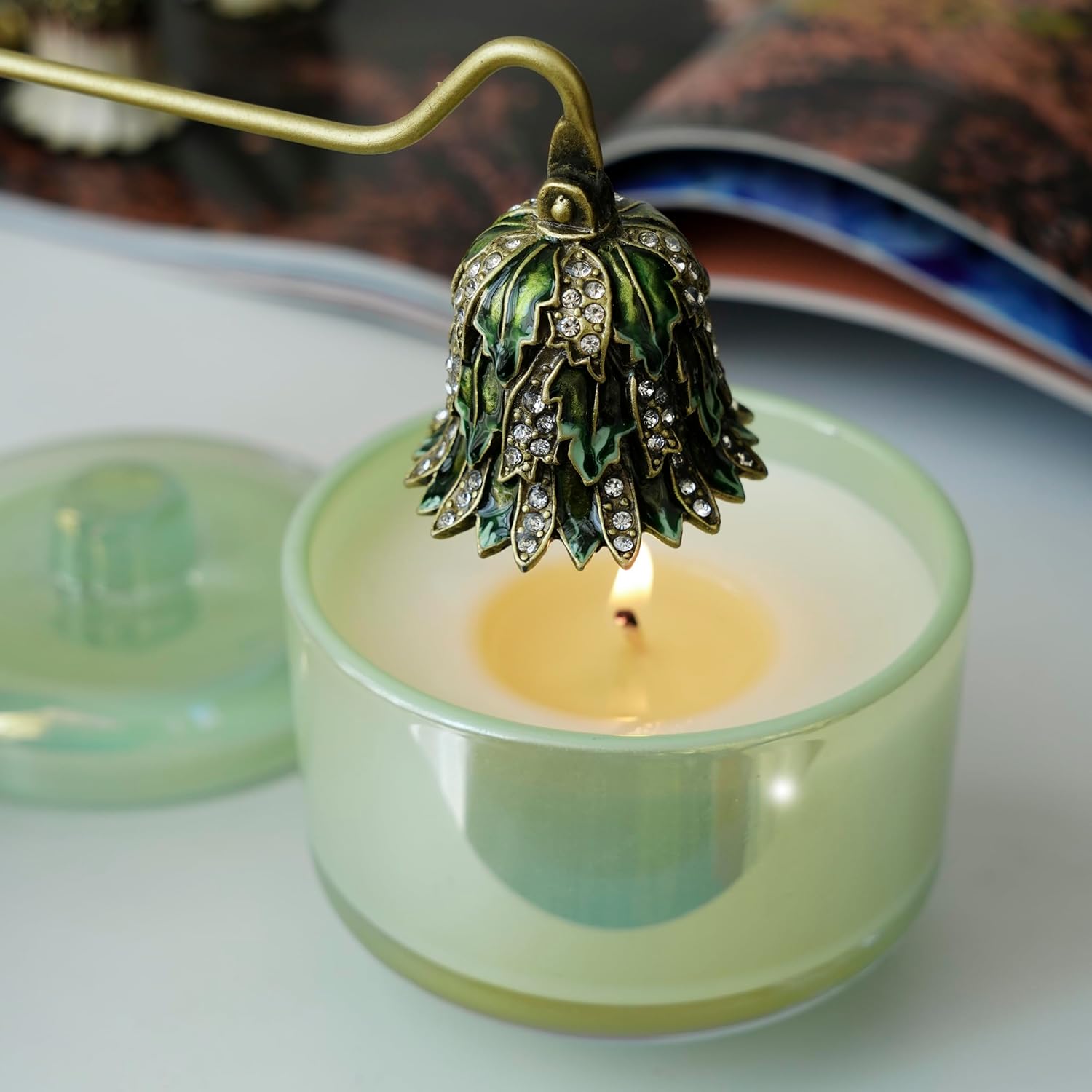 Elegant Candle Snuffer with Long Handle Green