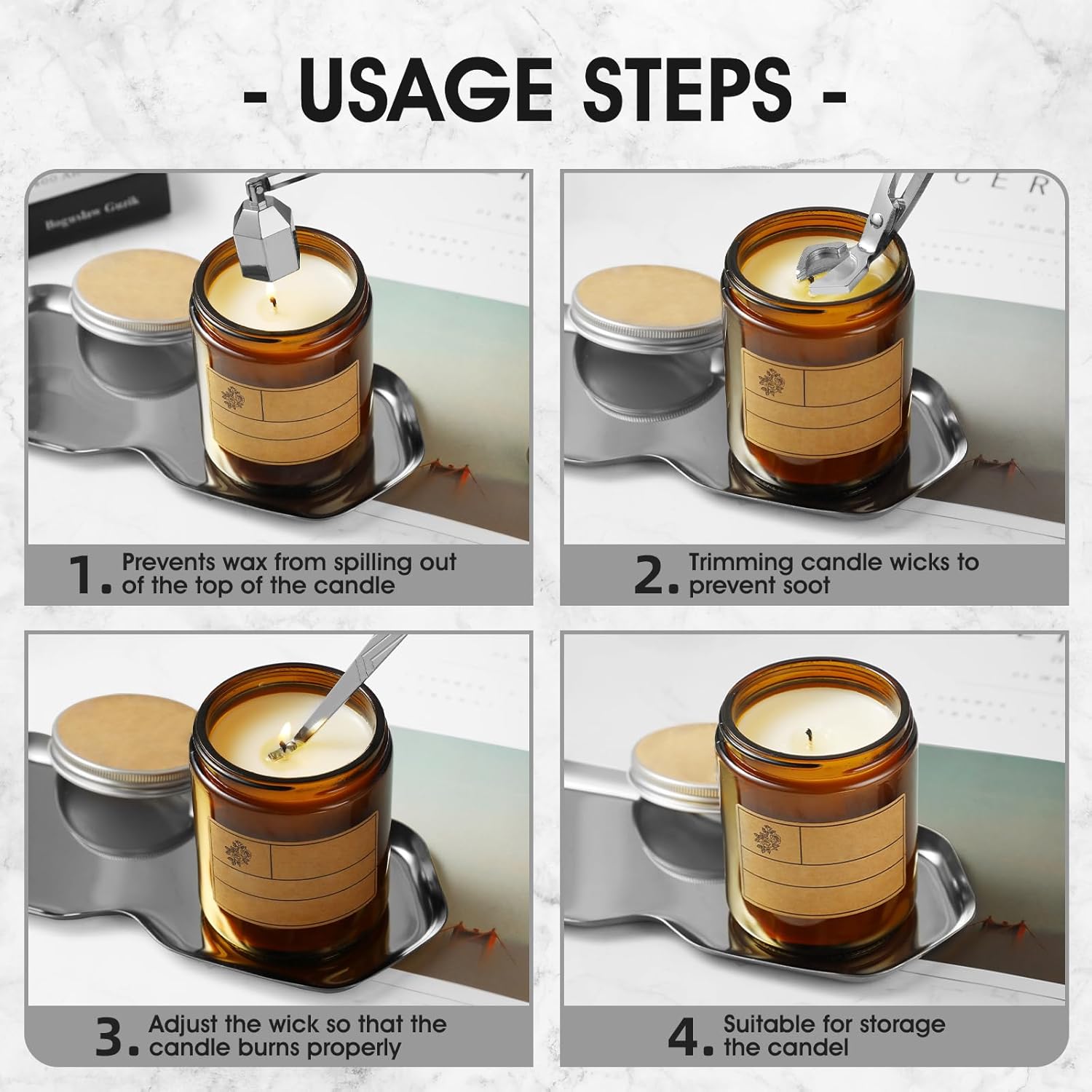 PATOISE 4 in 1 Candle Accessory Set Silver