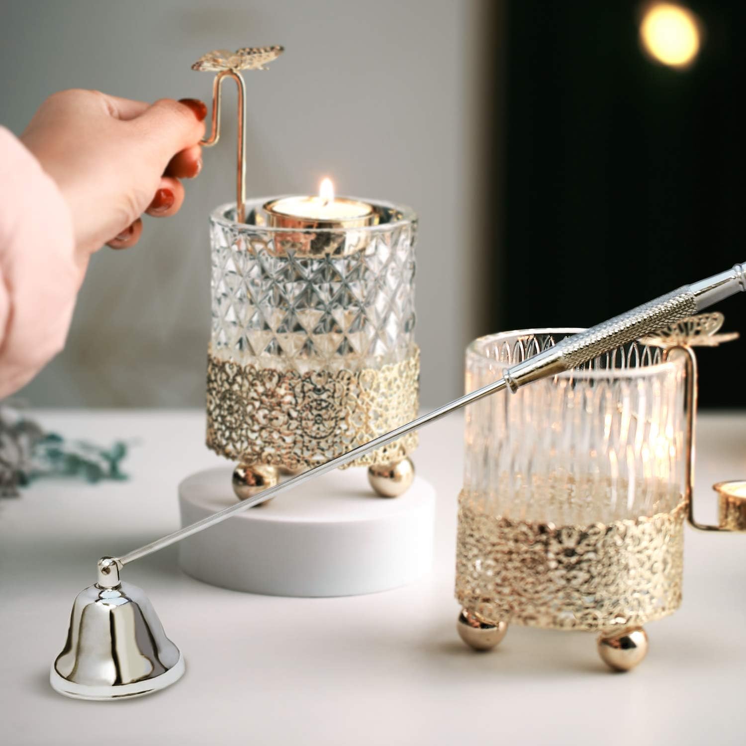 Premium Metal Candle Snuffer with Long Handle - Silver