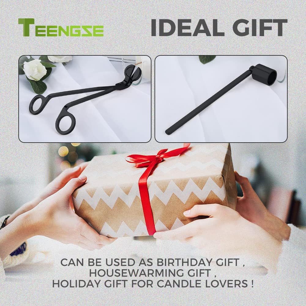 Candle Snuffer and Wick Trimmer Set Long Handle Black