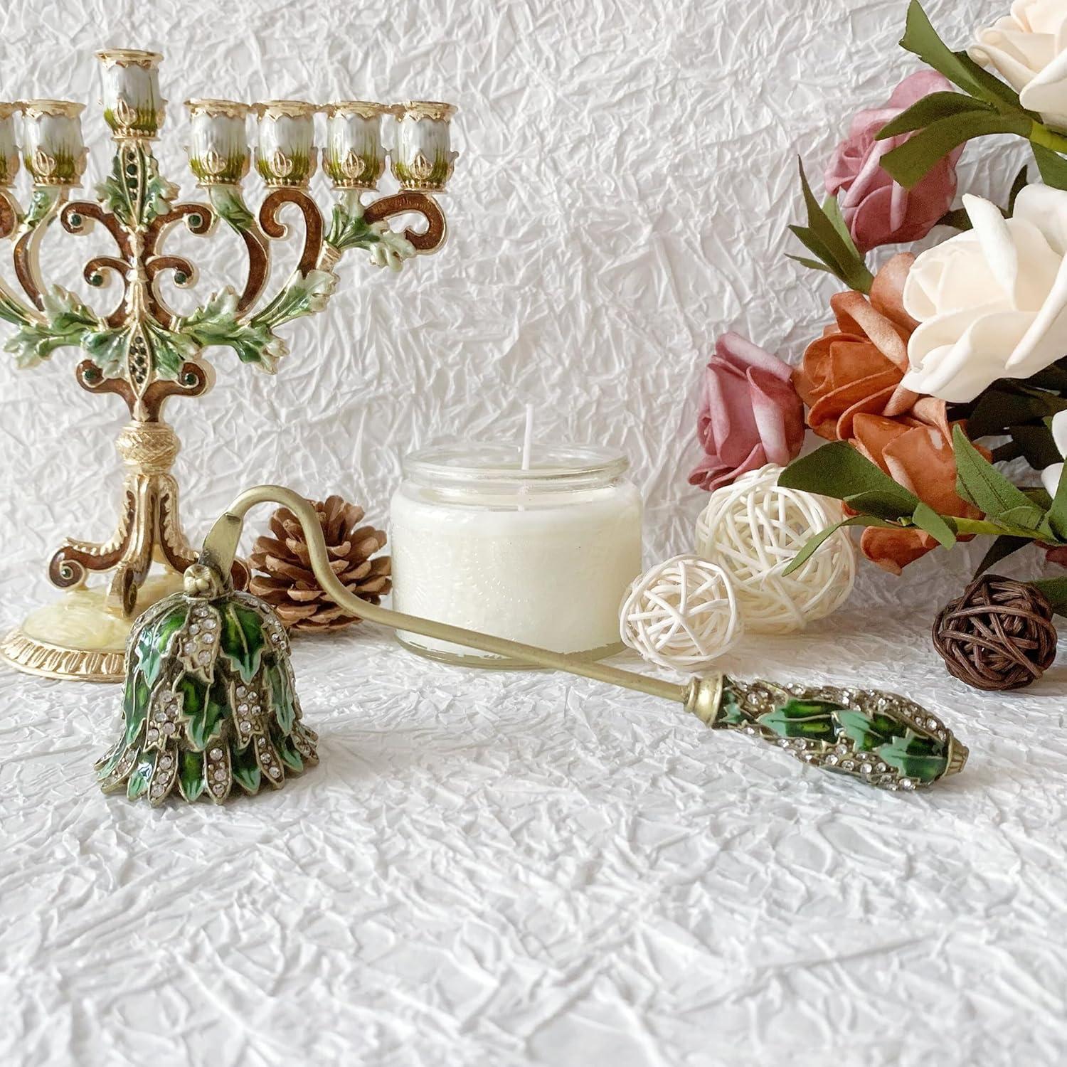 Green Leaf Candle Snuffer Metal Tool