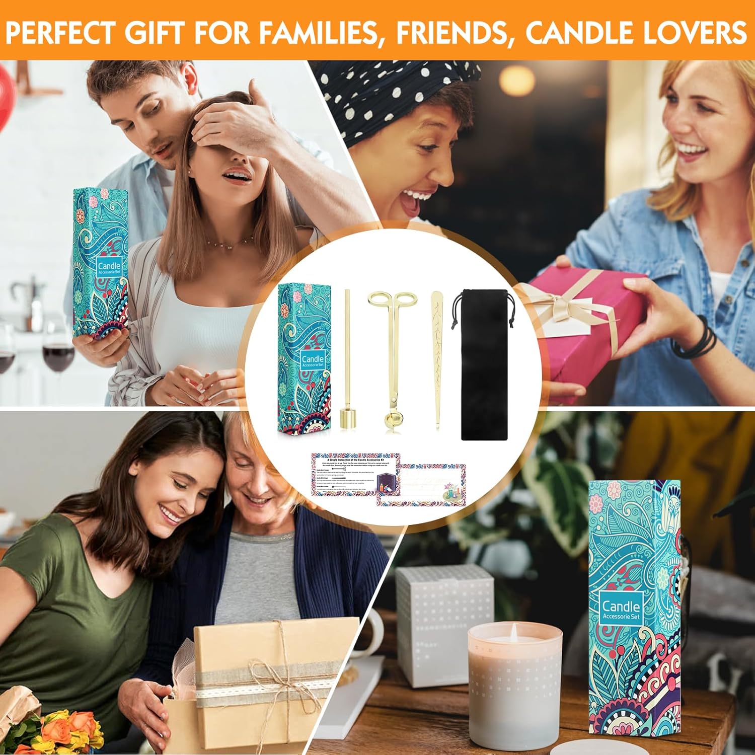 4 in 1 Candle Care Kit with Gold Finish