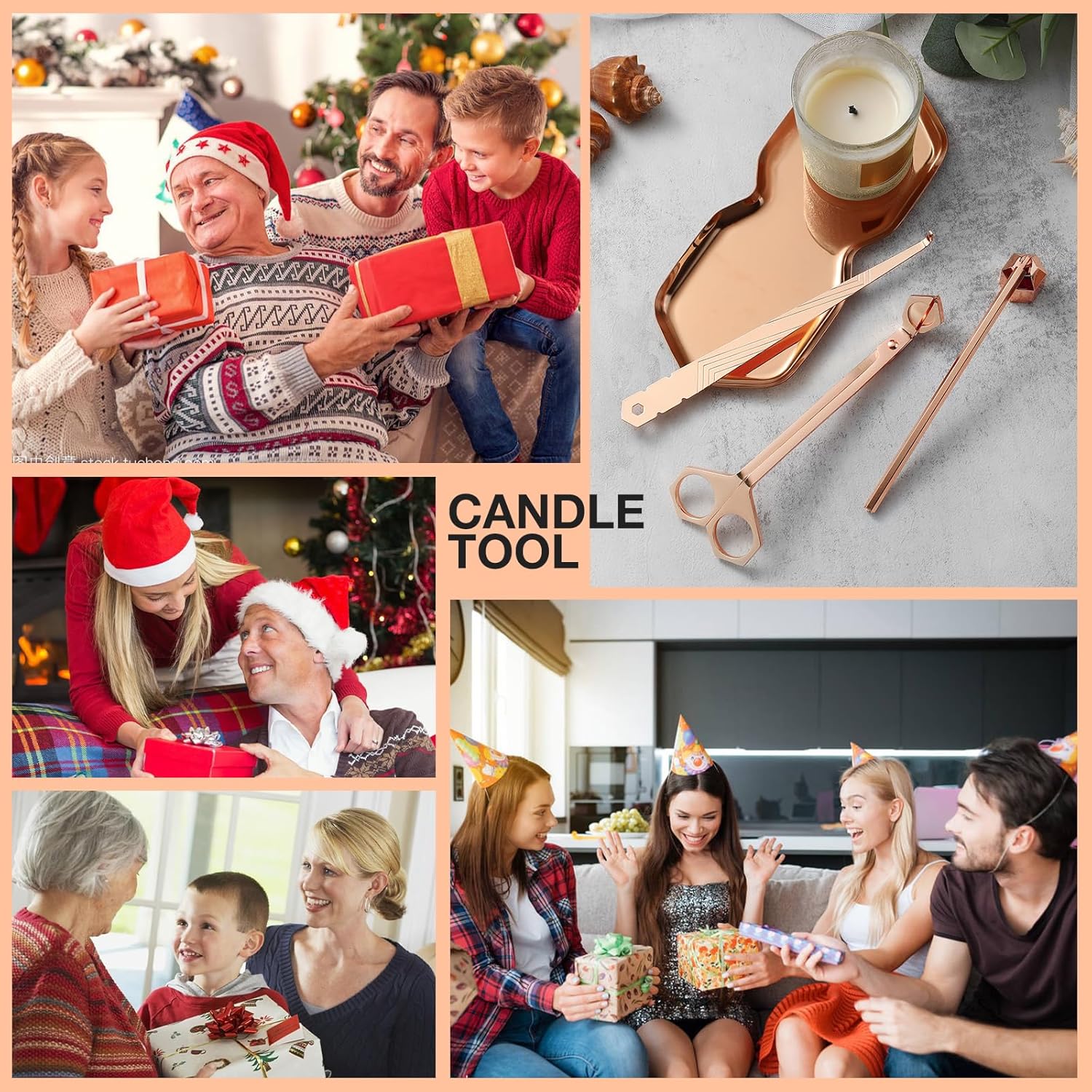 PATOISE 4 in 1 Candle Accessory Set with Rose Gold Finish