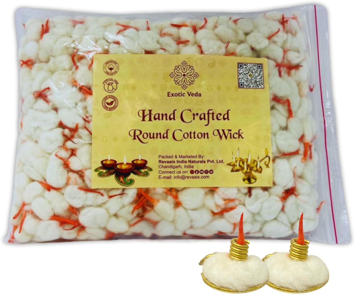 Round Cotton Wicks with Brass Holder Set - 500 Pack