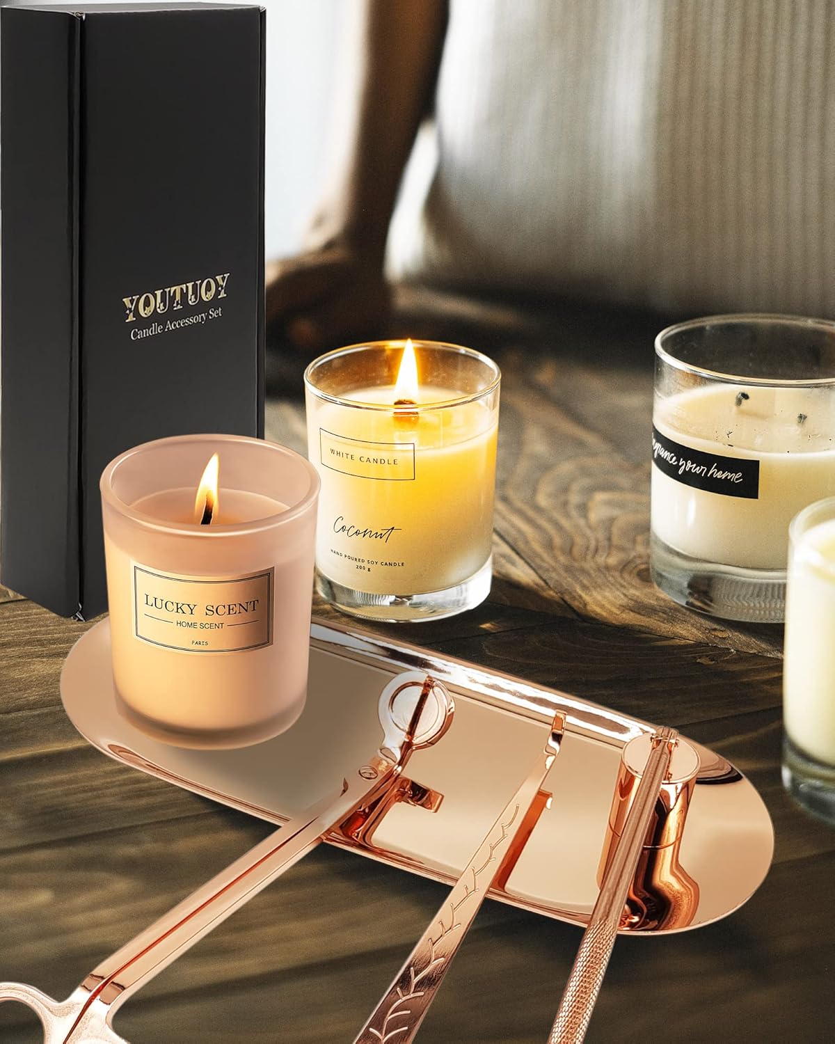 4 in 1 Candle Accessory Set with Storage Tray Rose Gold